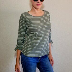 Talbots Tops Medium Green Shirt 3/4 Sleeve Stripe Cotton Womens